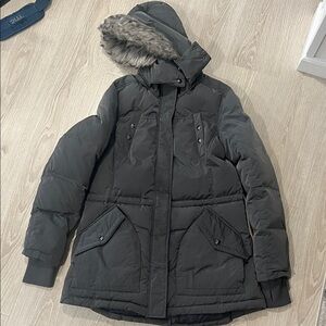 Sam Edelman Charcoal Hooded Puffer Jacket